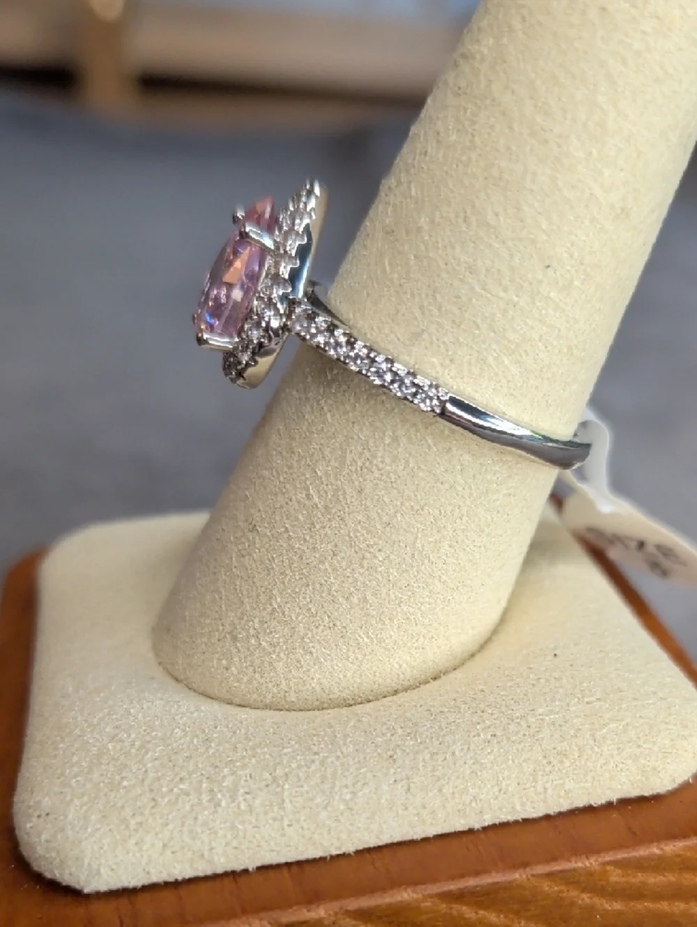 Halo Pink Pear-Cut Crystal Ring With WG